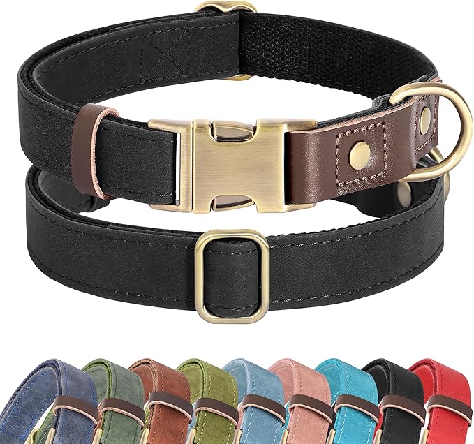Didog Soft PU Leather Dog Collar for Large Dogs,Classic Adjustable Dog Collars with Quick Release Metal Buckle,Easy Clean and Comfortable with Nylon Lining,Black,L Neck 15-23"