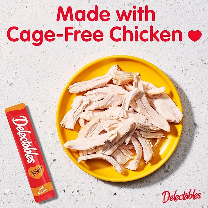 Delectables Squeeze Up Creamy Squeezable Puree, Lickable Wet Cat Treats, Grain Free, No Added Fillers, No By-Products, No Added Preservatives, 0.5 Ounces Tube Chicken Flavor, 32 Tubes Total