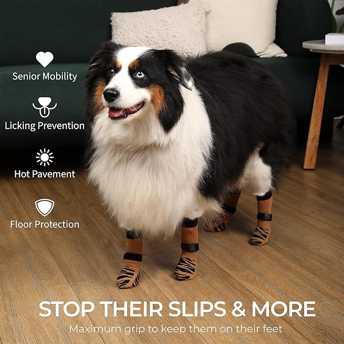 DOK TigerToes Premium Non-Slip Dog Socks for Hardwood Floors - Extra-Thick Grip That Works Even When Twisted - Prevents Licking, Slipping, and Great for Dog Paw Protection (Cool Caramel, Small)