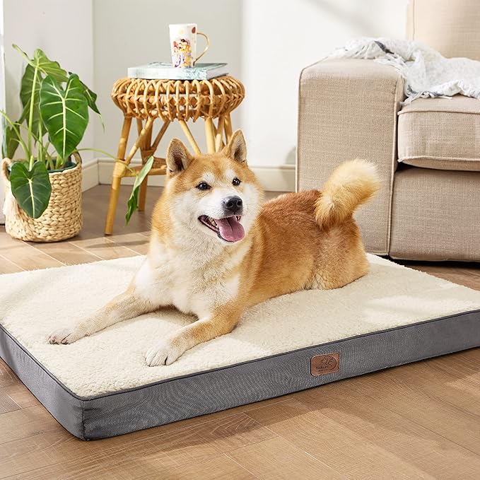 Bedsure Large Dog Bed for Crate - Orthopedic Flat Pet Beds with Removable Washable Cover, Egg Crate Foam Crate Mat, Suitable for Pet Up to 50 lbs