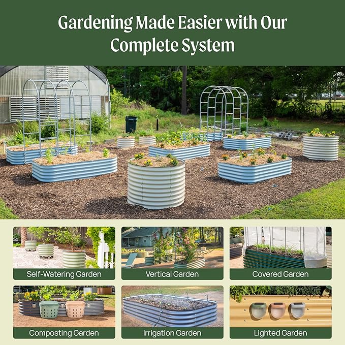 Vego garden Raised Garden Bed Kits, 17" Tall 6 in 1 Modular Metal Raised Planter Bed for Vegetables Flowers Patio Ground Planter Box-Pearl White