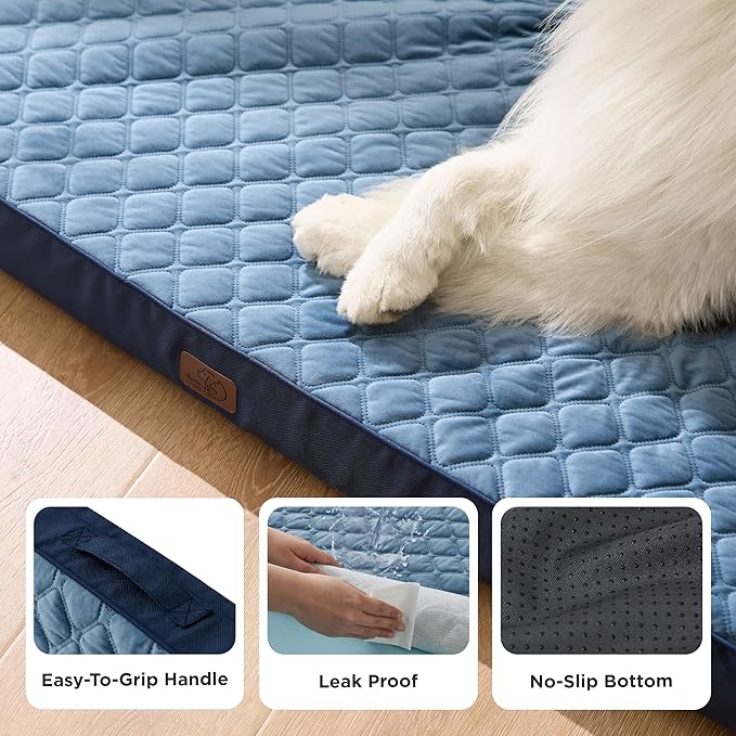 Bedsure Orthopedic Dog Bed for Extra Large Dogs and Crate - Thick Memory Foam Pet Mattress with Removable Washable Cover and Egg Crate Foam, Suitable for Pet Up to 100 lbs, XL 41x29x4 Inches, Navy