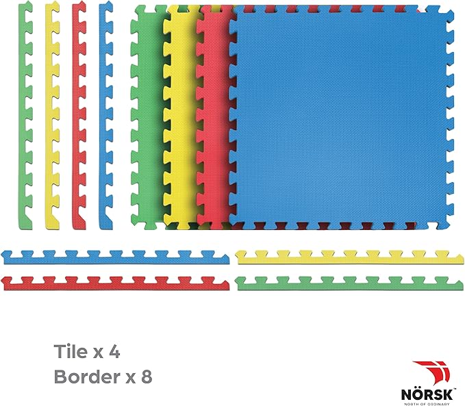 Norsk Reversible Kids Puzzle Play Mats 1/2" Thick EVA Interlocking Foam Tiles (Multicolor/Black 24 Tiles - 96 sq. Ft. 1/2" Thick)
