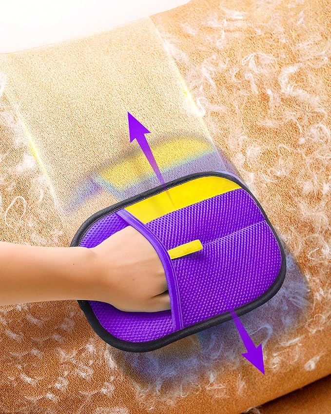 2025 Thickened Electrostatic Pet Hair Removal Gloves (2 Pcs) - Reusable Strong Grooming Gloves for Cats & Dogs, Hair Remover for Couch, Furniture, Carpet, Car Seats & Clothing (Purple)
