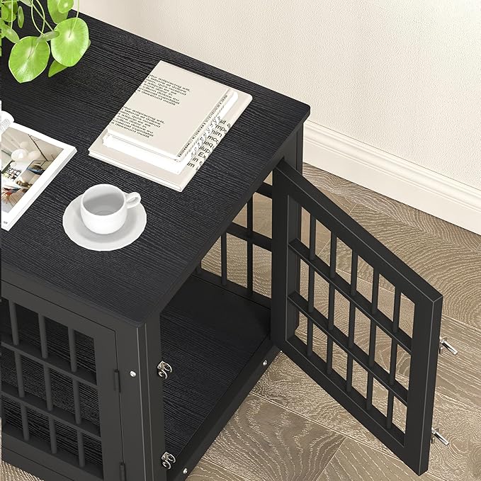 26 Inch Heavy Duty Dog Crate Furniture for Small Dogs, Decorative Pet House End Table, Wooden Cage Kennel Furniture Indoor, Black