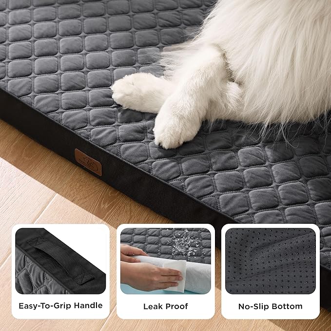 Bedsure Orthopedic Dog Bed for Large Dogs - Thick Flat Memory Foam Pet Mattress with Removable Washable Cover and Egg Crate Foam, Suitable for Pet Up to 65 lbs, 36x27x3.5 Inches, Black
