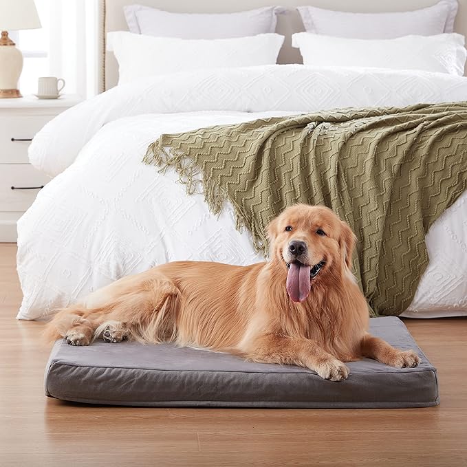 Orthopedic Memory Foam Dog Bed for Large Dogs, Cooling Dog Beds -Waterproof Pet Bed Mats for Crate with Removable Washable Cover,Ideal for Arthritic Dogs (47inch,110Lbs)