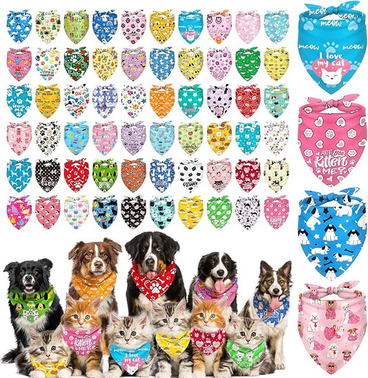 Dog Bandanas Bulk, Adjustable Cat Outfit, Pet Bibs Colorful Triangle Scarf Pet Bandanas for Medium Large Dogs Birthday Costume Decoration (60PCS_Classic)
