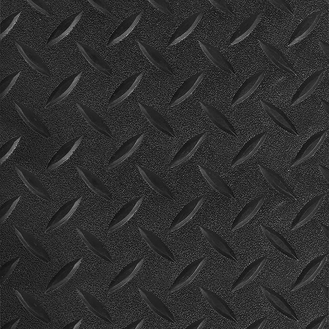 Boshen 5Ft x 12Ft Rubber Flooring Mats 1.6mm Diamond Plate Flooring Roll 60sqft Rubber Trailer Garage Floor Mats Non-Slip Floor Protector Mat for Garage Warehouse Gym Basement-Black
