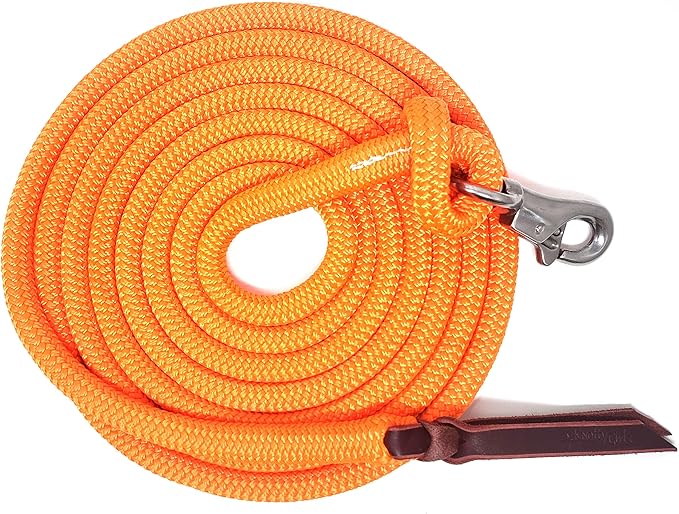 Double Braid Lead Rope with Eye Splice Loop, 12-14FT Lengths (Neon Orange, 12 ft.)