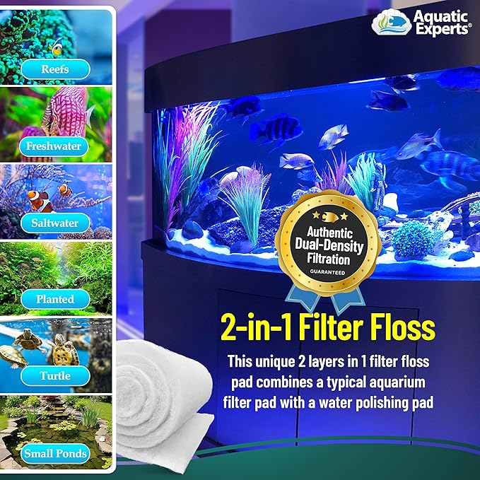 Aquatic Experts Aquarium Filter Floss for Fish Tank Filters - FilterFirst Aquarium Filter Pad - Media Roll for Crystal Clear Water, 3/4" - 1" Thick (12 Inch Wide, 72 Inch Long)