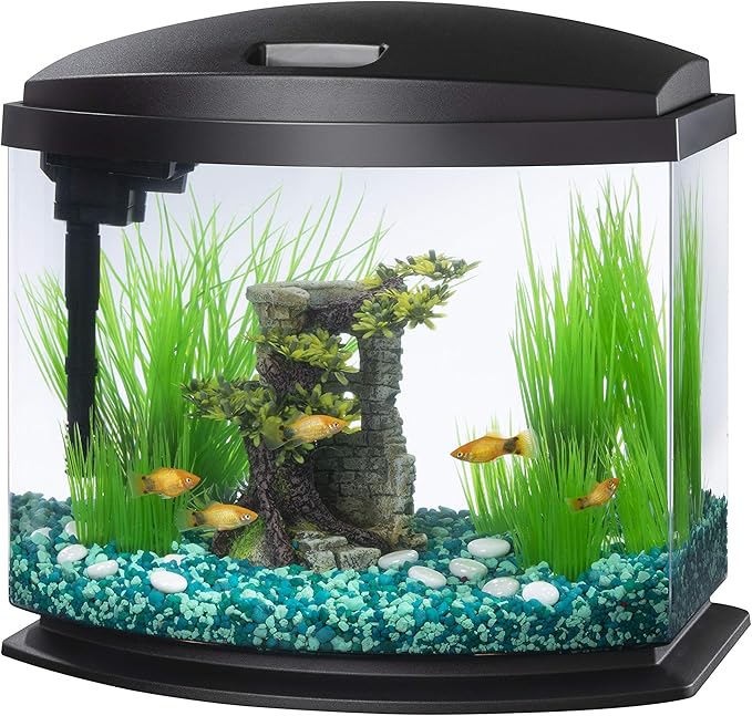 Aqueon LED MiniBow Small Aquarium Fish Tank Kit with SmartClean Technology, Black, 5 Gallon