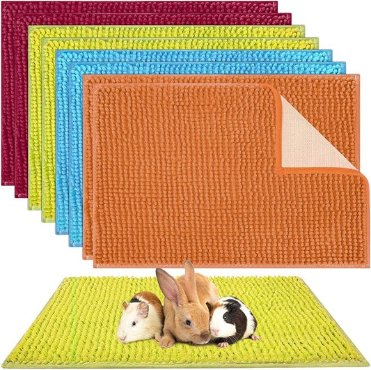 Barydat 8 Pcs Guinea Pig Cage Liner for Guinea Pig Cage Bedding Reusable Rabbit Mat Pad Washable Training Pad Animal Sleeping Bedding Mat(24x16'',Champagne, Lake Blue, Dark Purple, Grass Green)