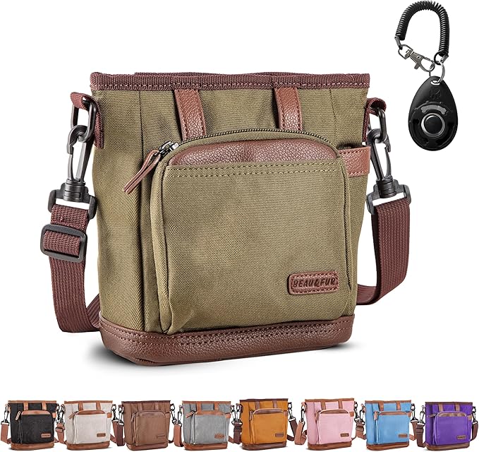 BEAU&FUR Dog Treat Pouch with Clicker for Training - Hands-Free Dog Treat Bag with Magnetic Closure, Built-in Poop Bag Holder Pocket