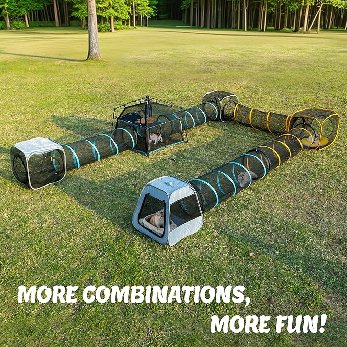 Cat Enclosure and Cat Tower Tent with Two Styles of canopiesfor Indoor and Outdoor,X-Large Outdoor Catio, Cat Tent,Portable and Foldable,Two Doors Design can Assemble More Shapes (Patented)