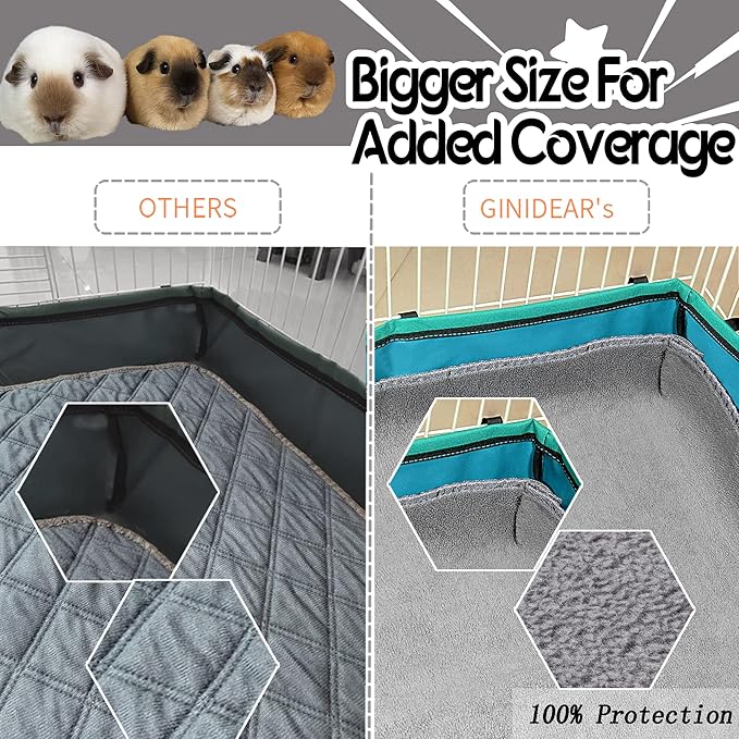Guinea Pig Cage Liner, 8 Pack - Washable, Reusable, Leakproof Fleece Bedding Pads for Small Animals with Anti-Slip Bottom - for C&C 12''X12'' Area, Gray