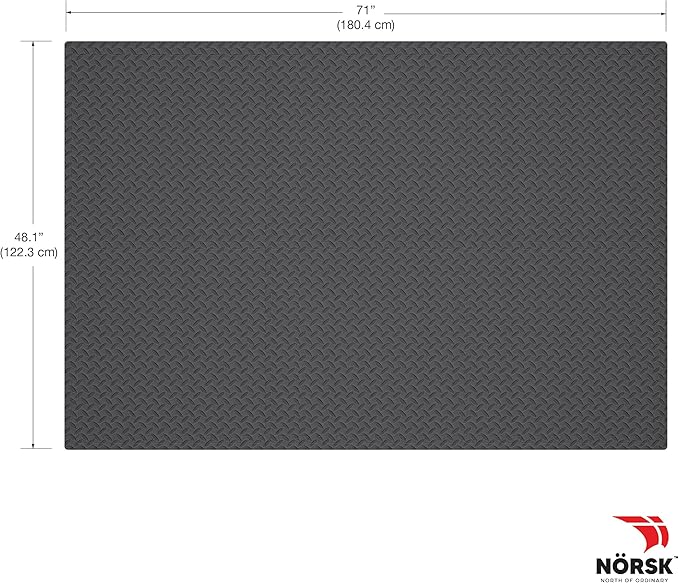 Norsk Foam Floor Gym Mats with Interlocking Tiles, .47" Thick, 24"x24", 18-Pack, 72 Square Feet, Diamond Plate Design, Grey