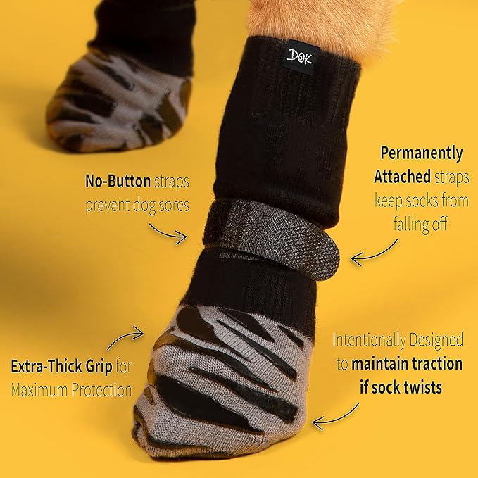 DOK TigerToes Premium Non-Slip Dog Socks for Hardwood Floors - Extra-Thick Grip That Works Even When Twisted - Prevents Licking, Slipping, and Great for Dog Paw Protection - Size Large