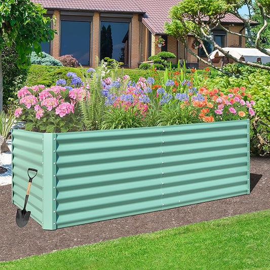 Domi Raised Garden Beds Outdoor, 6x3x2ft Thickening Tall Metal Rectangular Deep Root Box Planter for Vegetables, Flowers, Herbs, and Succulents 2" Deep w/ 256 Gallon Capacity - Green