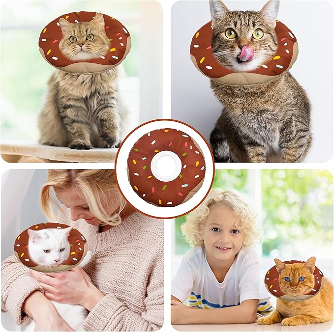 Cat Cone Collar Soft, Adjustable Cat Recovery Collar Kitten Cones to Stop Licking, Cute Donut E Collar After Surgery, Cats Neck Pillow ConeElizabethan Cones of Shame (Waterproof Brown, Small)