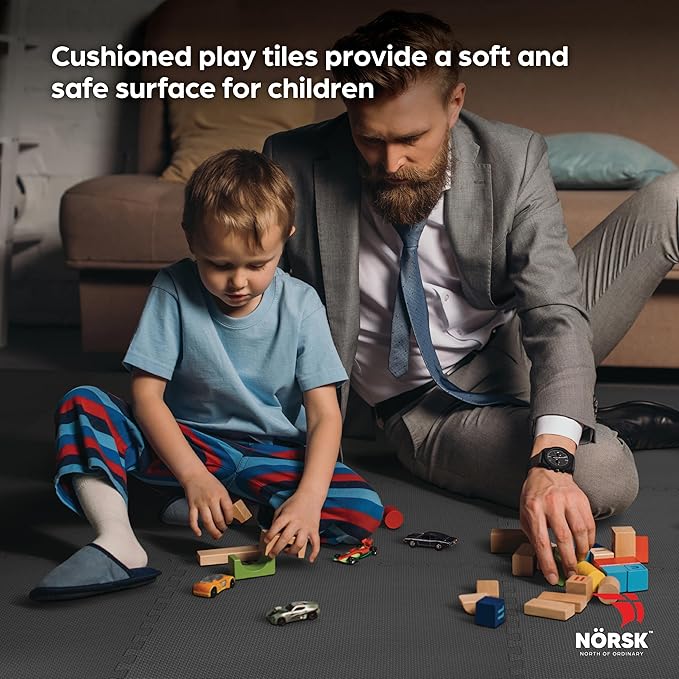 Norsk Multi-Purpose Reversible Floor Mats - EVA Interlocking Foam Tiles (Gray/Black 16 Tiles - 64 sq. Ft. 1/2" Thick)