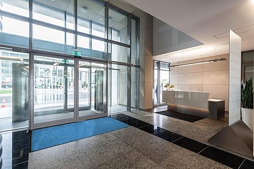WaterHog Diamond | Commercial-Grade Entrance Mat with Rubber Border – Indoor/Outdoor, Quick Drying, Stain Resistant Door Mat (Medium Blue, 4' x 12')
