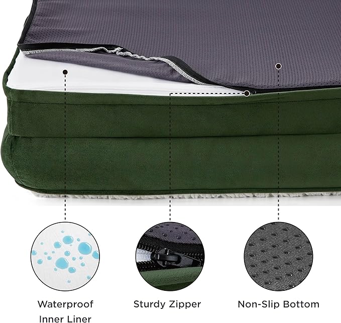 Bedsure Orthopedic Dog Beds Large Sized Dog - Washable Large Dog Cat Bed Waterproof, Comfort Dogs Couch Sofa with Washable Removable Cover, Pet Bed with Nonskid Bottom, Plush-Green, 35"