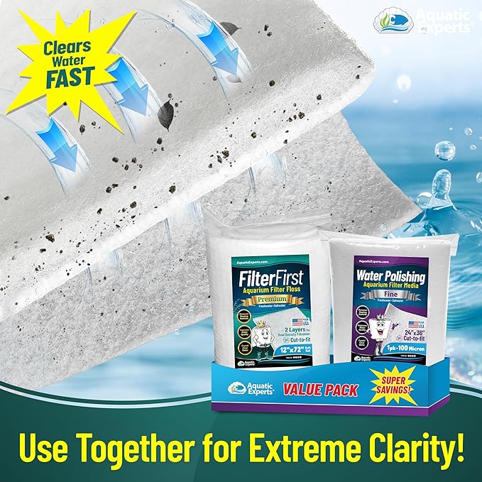 Aquarium Filter Floss for Fish Tank Filters - FilterFirst Aquarium Filter Pad - Media Roll for Crystal Clear Water, Aquatic Experts, 3/4" - 1" Thick (12 Inch Wide, Value Pack)