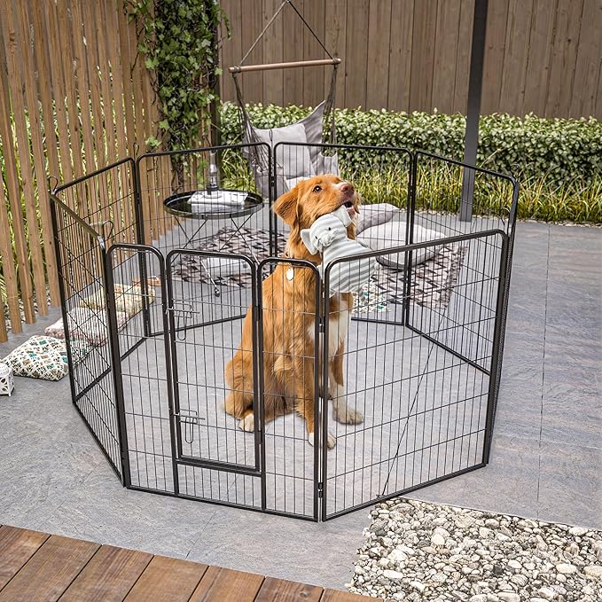 Dog Playpen, Outdoor Dog Fence, 8 Panels, 40" H Dog Pen for Medium/Small Dogs, Heavy Duty Metal Pet Fence with Gate, Portable Dog Fence for RV Camping and Yard (Black)