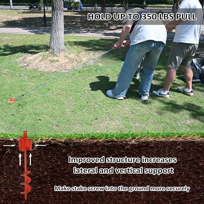 Dog Stakes for Outside Heavy Duty Hold up to 350Lbs Large Dogs Tie Out Tether Leash Chain for Yard Screw in Ground Anchors 17inch with Buffer Rope