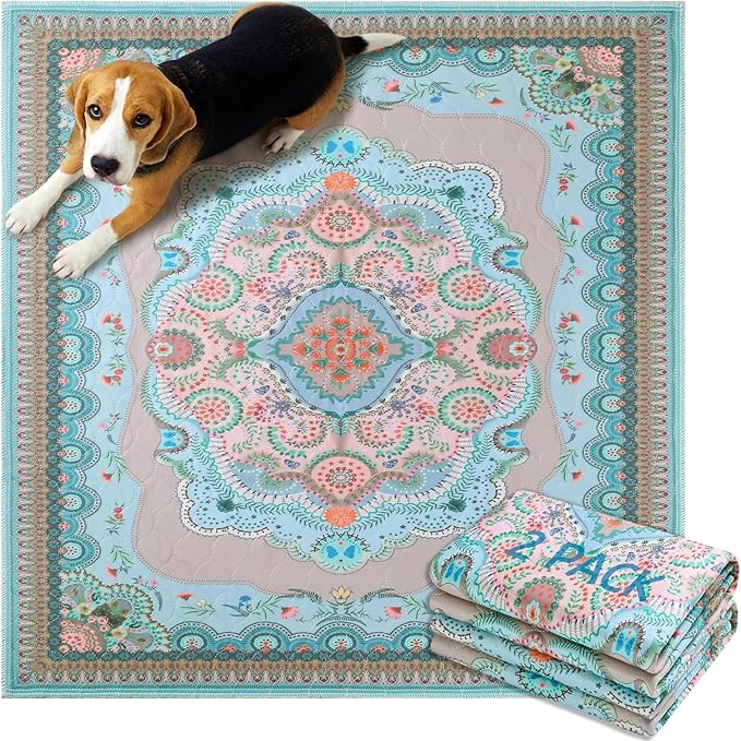 Aitmexcn Washable Pee Pads for Dogs Large, 2 Pack, 54" x 54" Boho Reusable Puppy Pads, Dog Playpen Mat, Super Absorbent Dog Pads, Leakproof, Waterproof Dog Training Pad, Dog Crate Pad, Whelping Pads