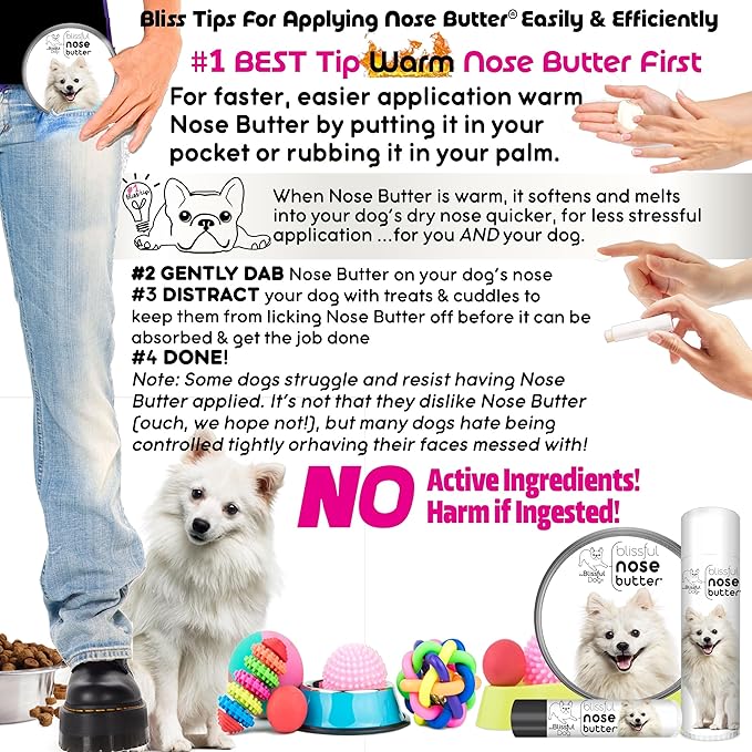 The Blissful Dog American Eskimo Nose Butter for Dry, Cracked Skin, Lick-Safe Dog Nose Balm with Moisturizing Shea Butter, Almond, Olive, and Essential Oils, Pet Supplies, Uncented, 0.15 oz.