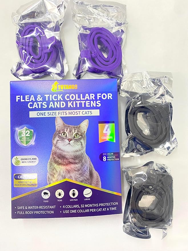 4 Pack Flea Collar for Cats 32 Months Prevention, Waterproof Natural Treatment Collar Adjustable for All Breeds and Size(Black & Purple)