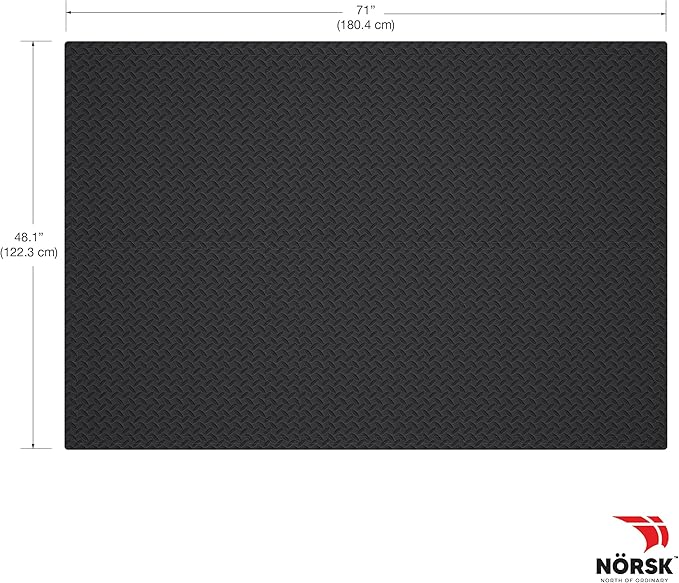 Norsk Foam Floor Gym Mats with Interlocking Tiles, .47" Thick, 24"x24", 24-Pack, 96 Square Feet, Diamond Plate Design, Black