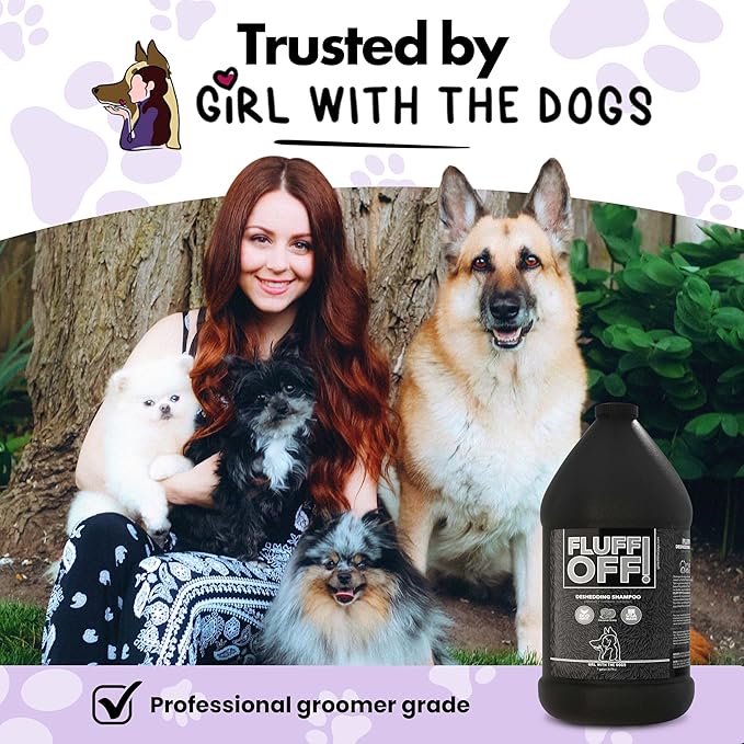 Fluff Off! by Girl With The Dogs, Natural Deshedding Dog & Cat Shampoo, 1 Gal, Made in USA, 8 Wks+