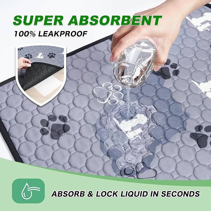 Washable Dog Pads - Extra Large Reusable Training Mat, Absorbent Non-Slip Potty Pads for Dogs, Grey 72"x72"