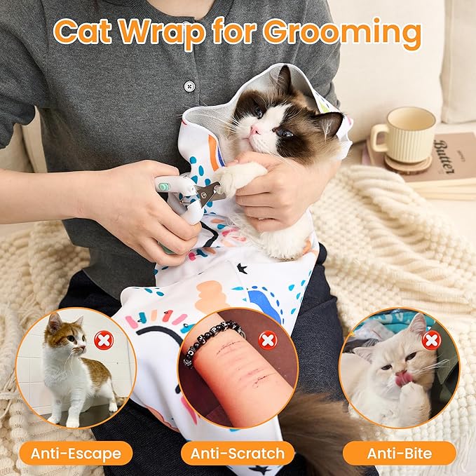Cat Wrap for Cutting Nails,Cat Wrap for Grooming,Self-Adherent Soft Cat Blanket,Anti-Bite,Anti-Scratch Anti-Escape Multifunctional Cat Grooming Bag(21.7" X 21.7",Within 11.89lbs)