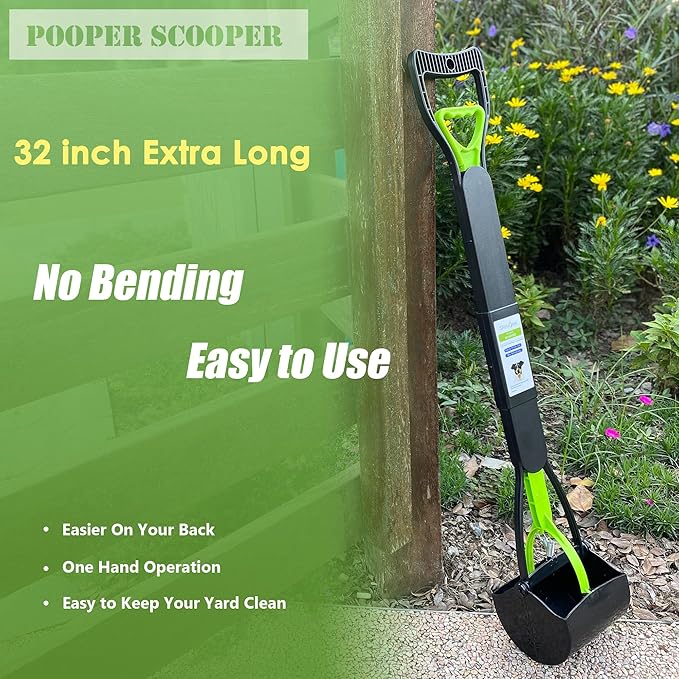 32" Pooper Scooper for Large Medium Small Dogs with Bag Attachment, Extra Long Handle Heavy Duty with 30 Dog Poop Bags & 1 Dispenser Poop Scoop, Foldable Dog Poop Picker Upper for Yard