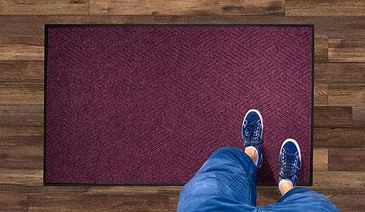 M+A Matting WaterHog Diamond | Commercial-Grade Entrance Mat with Rubber Border – Indoor/Outdoor, Quick Drying, Stain Resistant Door Mat (Bordeuax, 4' x 8')