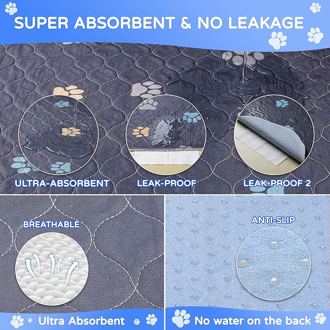 Aitmexcn Washable Puppy Dog Pee Pad, 2PCS 100% Waterproof Whelping Training Mat for Puppy/Senior Dog, Fast Drying Reusable Puppy Pads for Indoor, Outdoor and Car Travel- 48'' x 65''