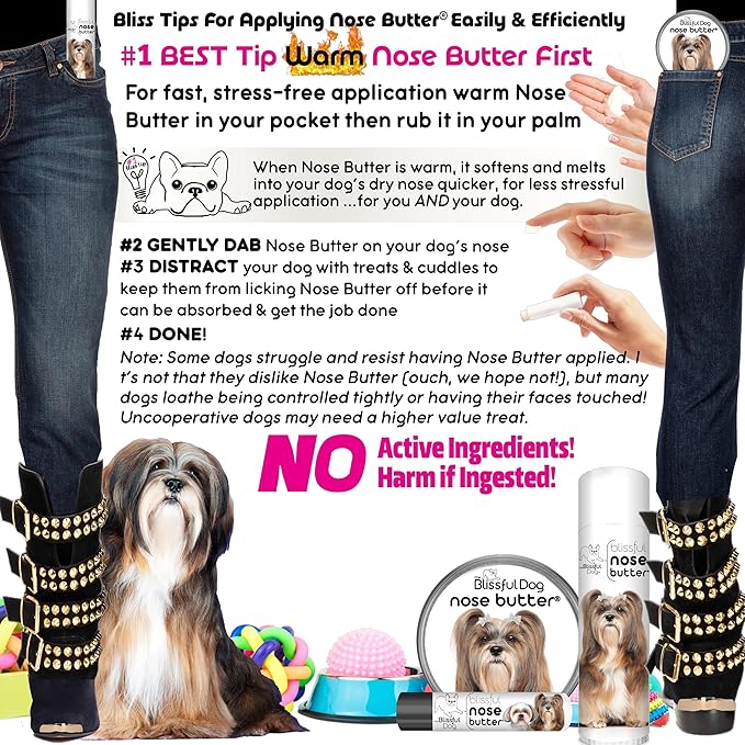 The Blissful Dog Lhasa Apso Nose Butter for Dry, Cracked Skin, Lick-Safe Dog Nose Balm with Moisturizing Shea Butter, Almond, Olive, and Essential Oils, Pet Supplies, Uncented, 4 oz.