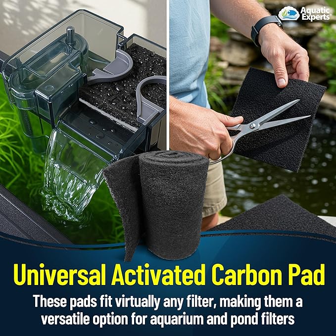 Aquarium Carbon Pad - Cut to Fit Carbon Infused Filter Pad Media for Crystal Clear Fish Tank and Ponds (18 Inch Width, 36 Inch Long)