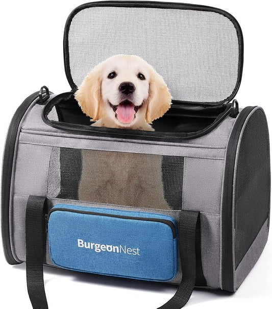 BurgeonNest Cat Carrier for Large Cats 20 lbs, Soft-Sided Pet Carrier for Small Dogs Medium Puppy Under 25 lbs, Puppy Travel Bag with Big Storage Bag, 4 Ventilated Windows, 3 Doors