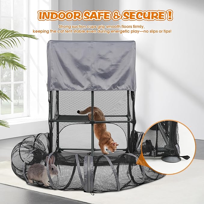 Catio Outdoor Cat Enclosure for Cats & Small Animals, Pet Playpen Cat Climber with Removable Pet Tunnel for Indoor/Outdoor Use