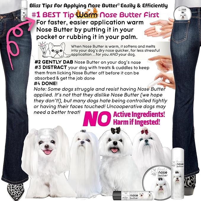 The Blissful Dog Maltese Nose Butter for Dry, Cracked Skin, Lick-Safe Dog Nose Balm with Moisturizing Shea Butter, Almond, Olive, and Essential Oils, Pet Supplies, Uncented, 2 oz.