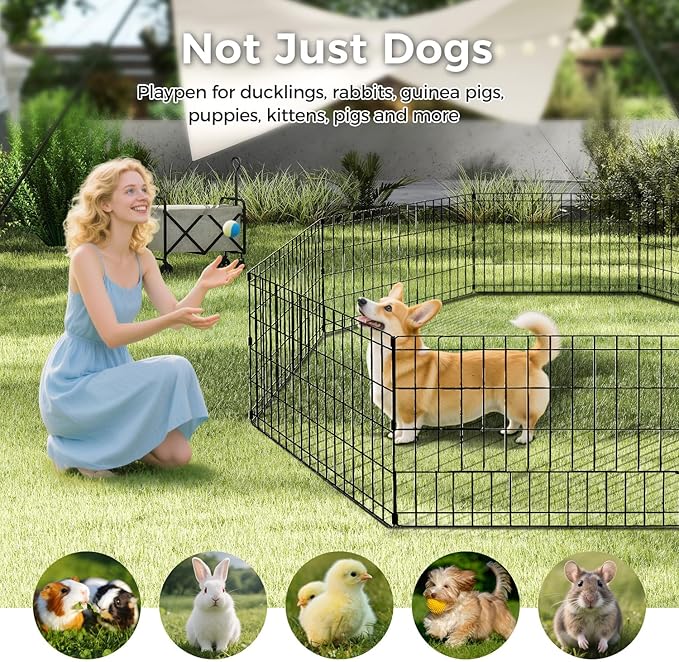 Foldable Dog Playpen 30" Height 8 Panels Metal Exercise Pen with Door - Indoor/Outdoor Puppy Playpen for Small Dogs, Portable Pet Fence for Yard Garden Camping, Black