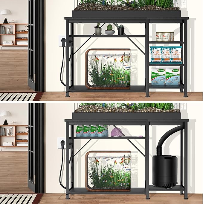 30-40 Gallon Aquarium Stand: Heavy Duty With Power Outlets and Cabinet for Tank Accessories Storage - Metal Frame, 1000LBS Capacity, Suitable for Fish & Reptile Terrariums