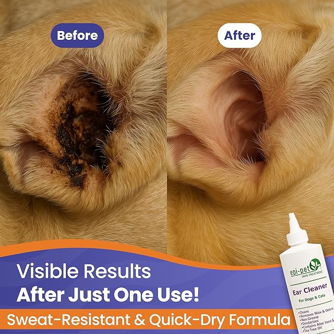 Dog & Cat Ear Cleaner Solution with Aloe Vera & Tea Tree Oil – Removes Itchy Ear Wax, Debris, Odor – Ears Wash, Drops & Flush for Pets, Dog Ears Cleaning, Cat Cleaner (16 oz- Pack of 3)