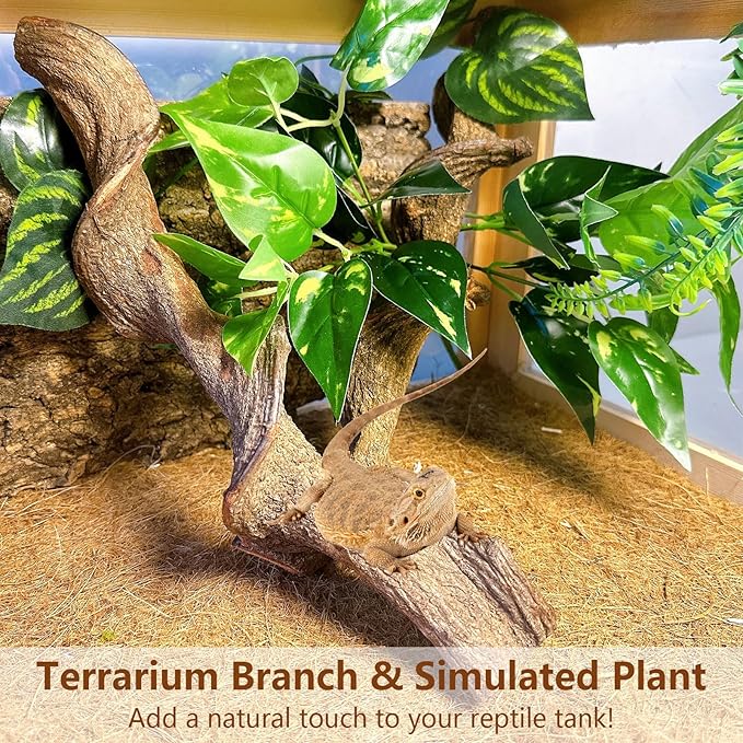 BNOSDM 2Pcs Reptile Climbing Branches Decor,Snake Climbing Branch,Gecko Climb Wood,Lizard Forest Branch,Tank Habitat Tree Trunk Decorations for Bearded Dragons,Chameleons,Spider,Frogs (L)