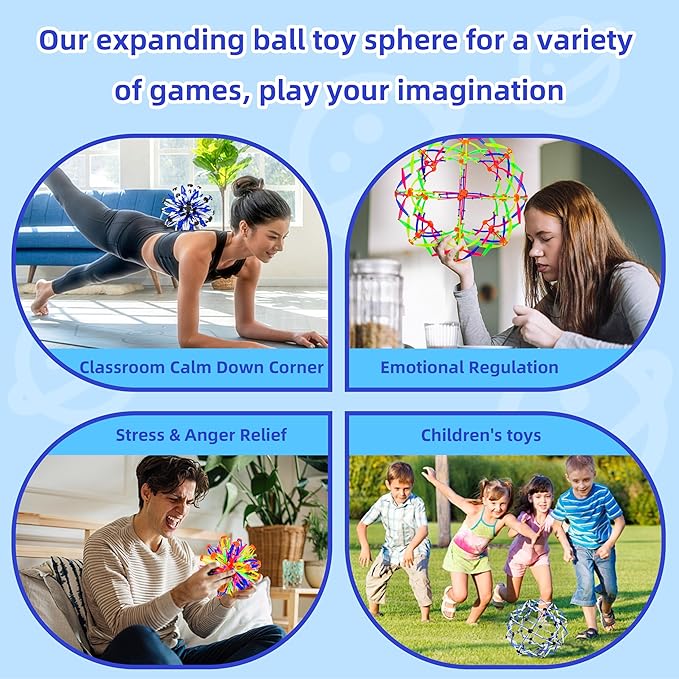 2Pcs Colorful Sphere Expandable Breathing Balls Fidget Toy-Stress Reliever ,Collapsible Expanding Magic Ball Toys from 6" to 12"for Kids & Adults Mindfulness Meditation Practices,Yoga -ADHD